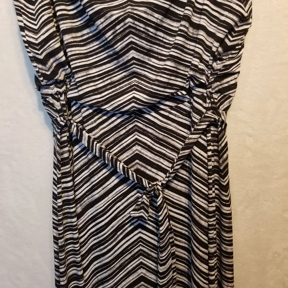 Calvin Klein 0X (XL) Dress Maxi Cowel Neck Blouson Tie Belt Chevron Office